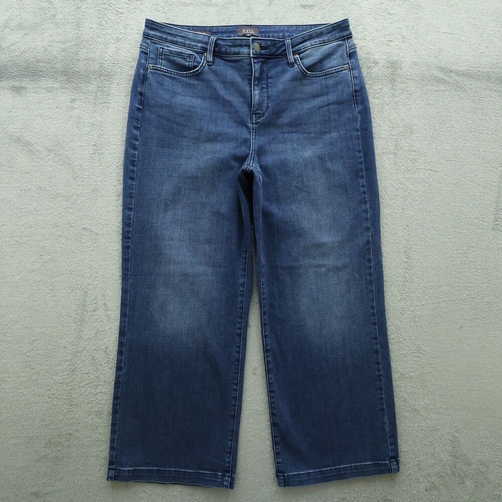 NYDJ Jeans Women's Size 10 Blue High-Rise Teresa Wide-Leg Denim 27" Inseam